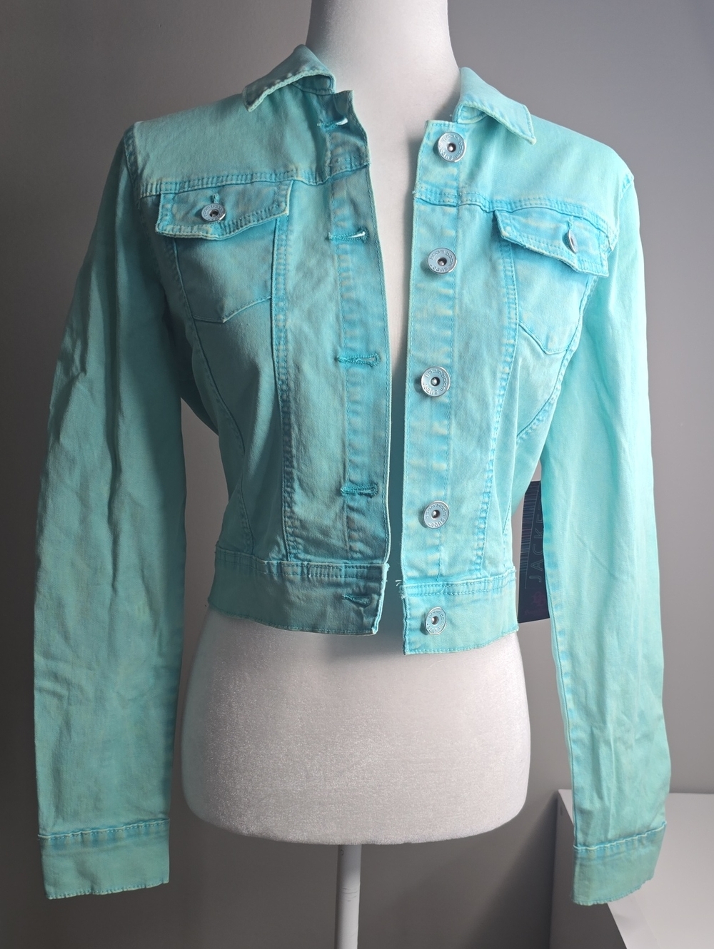 Boom Boom Jeans Cropped Mint Green Denim Jacket